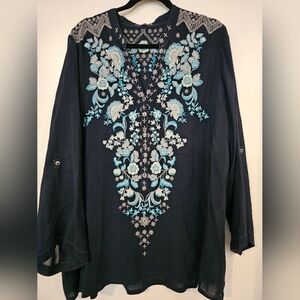 Johnny Was Embroidered Floral Tunic Top